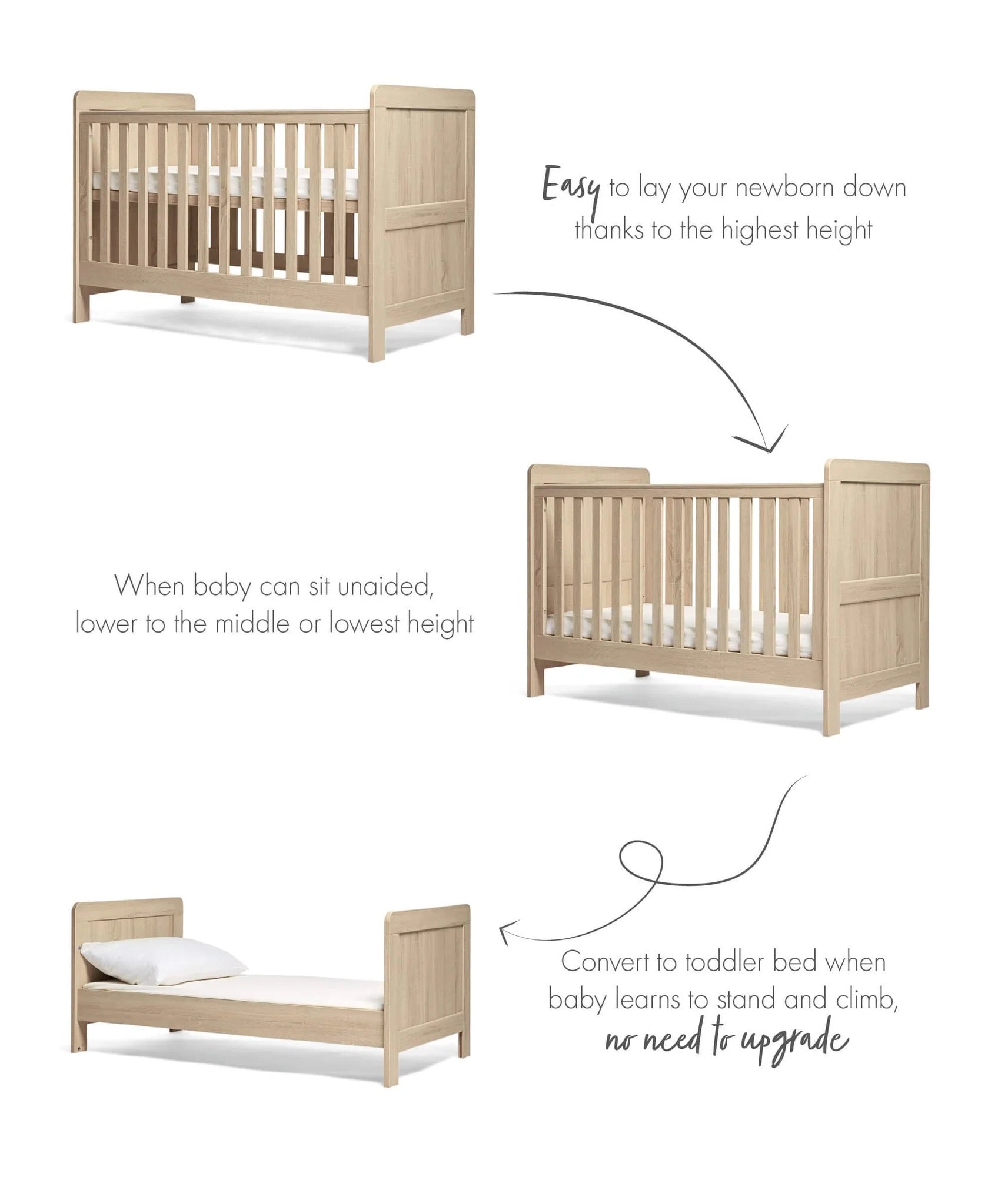 Mamas Papas Atlas Convertible Cot Bed Light Oak